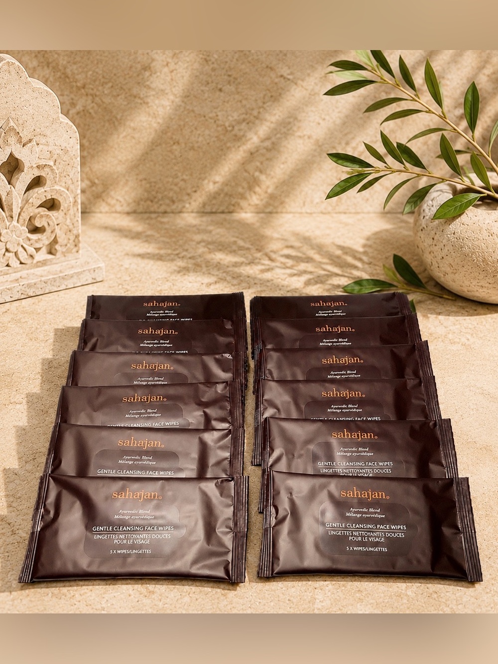 (1 DOZ) SAHAJAN GENTLE CLEANSING FACE WIPES - 5 COUNT PER PKG